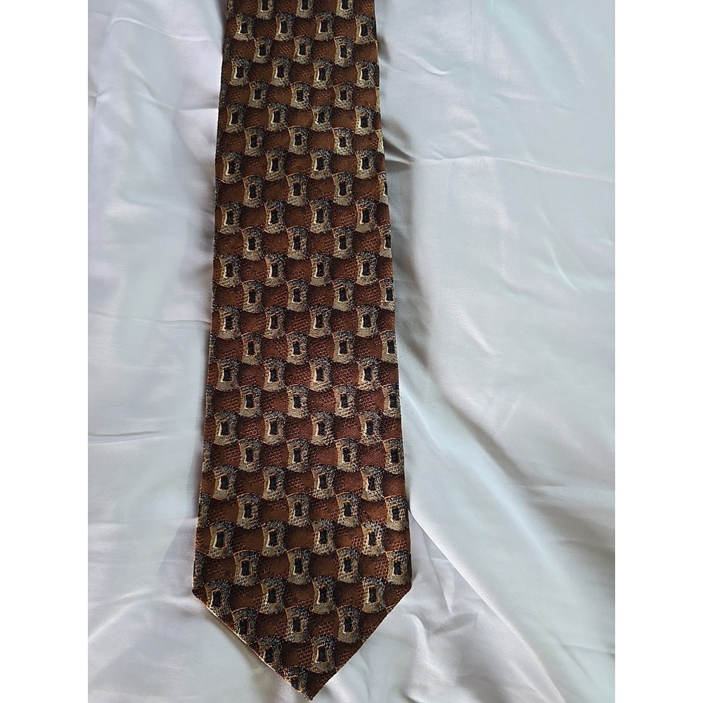 J. Z. Richards All 100% Silk Tie Brown Pattern‎ Hand Crafted In AMERICA